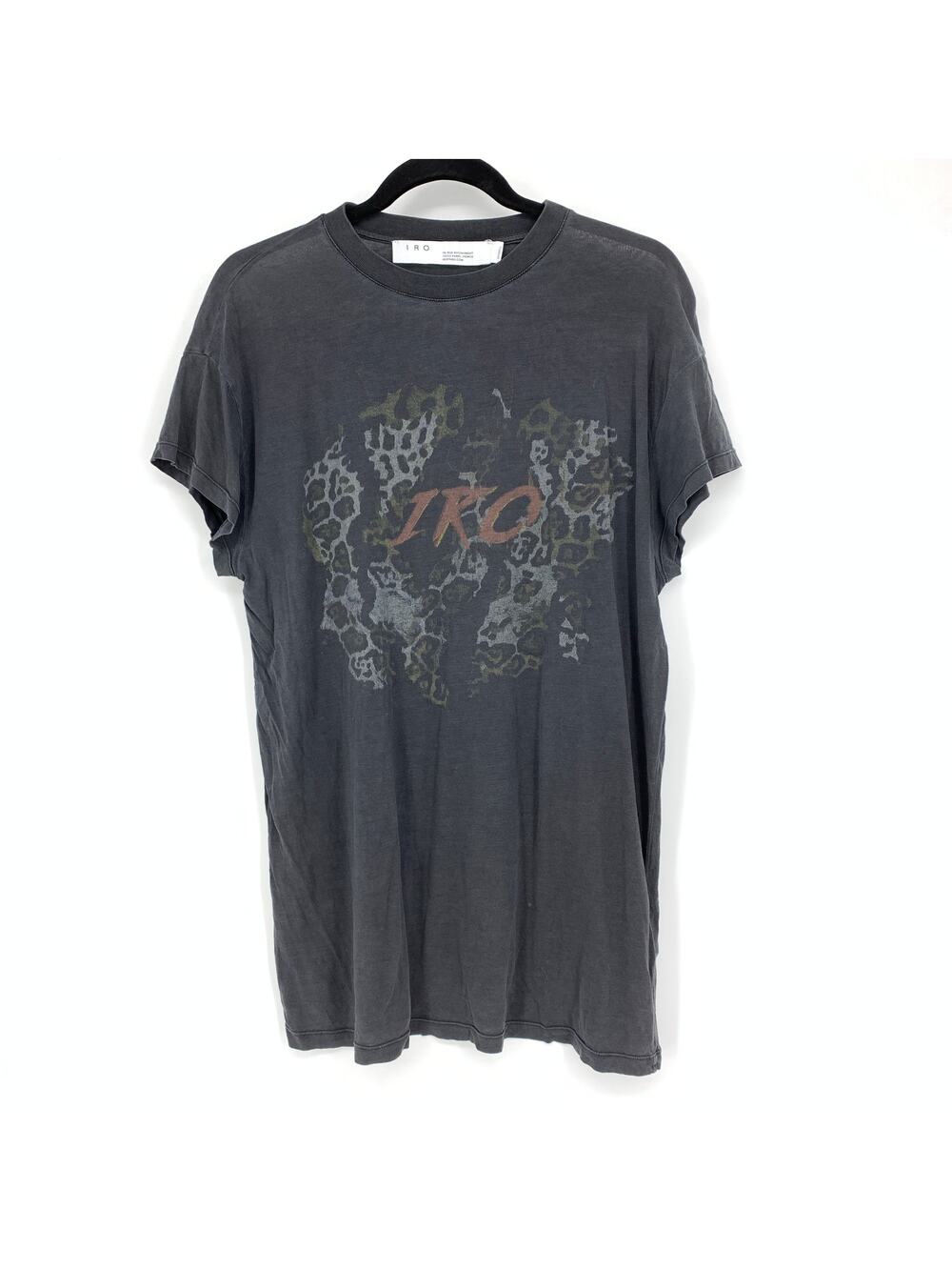 IRO Douro T-Shirt Women's Size XXS Oversized Graphic Print Dark Gray Wash